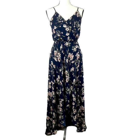 Aqua Blue w/ Pink Floral Faux Wrap Maxi Dress - Medium - Picture 16 of 16